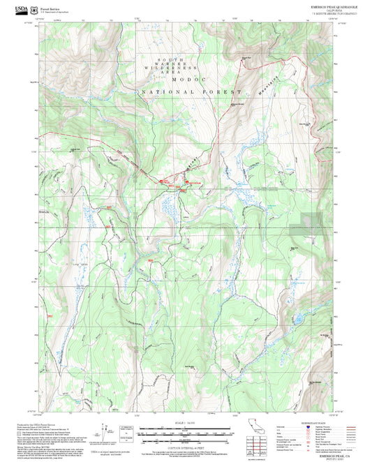 2025 Forest Service Topo Map of Emerson Peak California