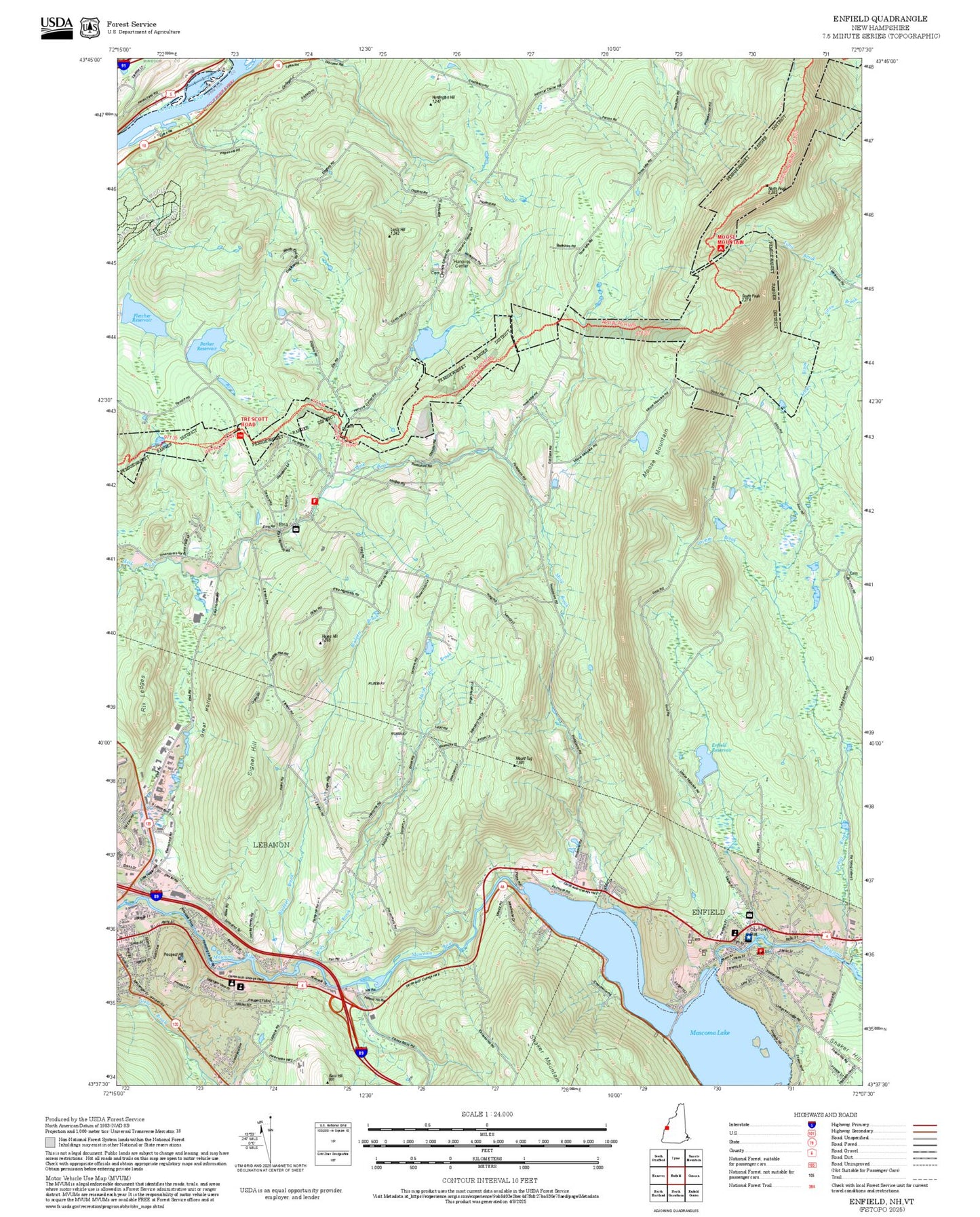 2025 Forest Service Topo Map of Enfield New Hampshire