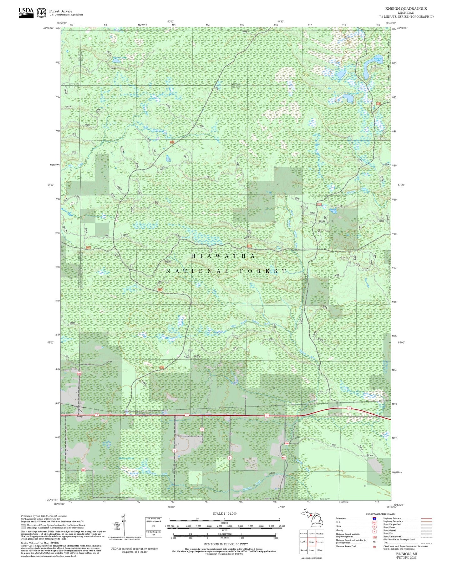 2025 Forest Service Topo Map of Ensign Michigan