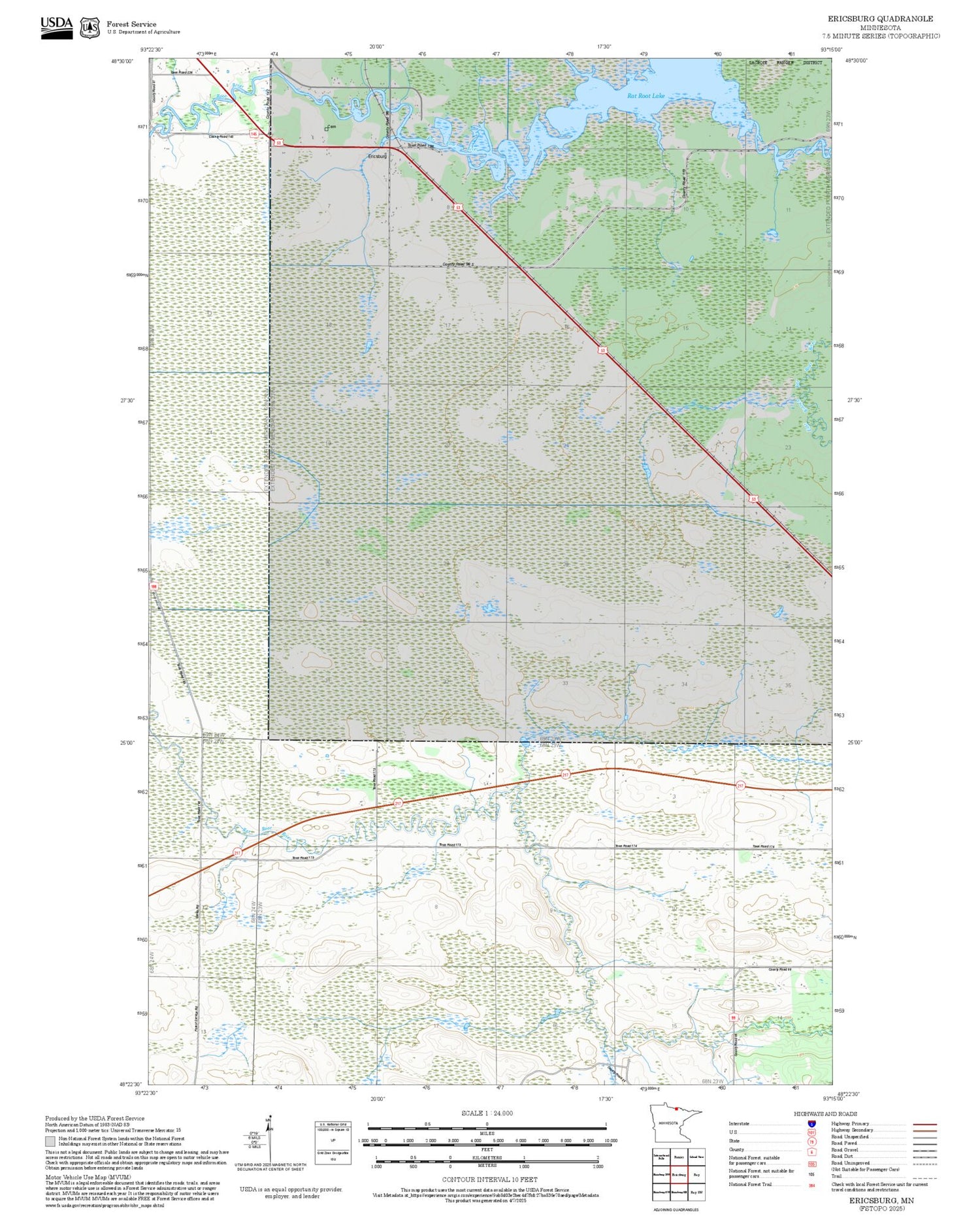 2025 Forest Service Topo Map of Ericsburg Minnesota