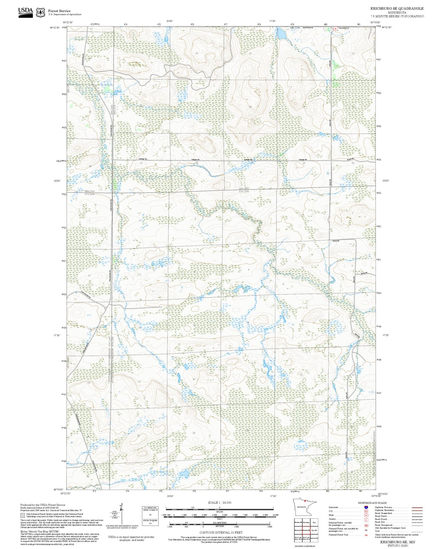 2025 Forest Service Topo Map of Ericsburg SE Minnesota