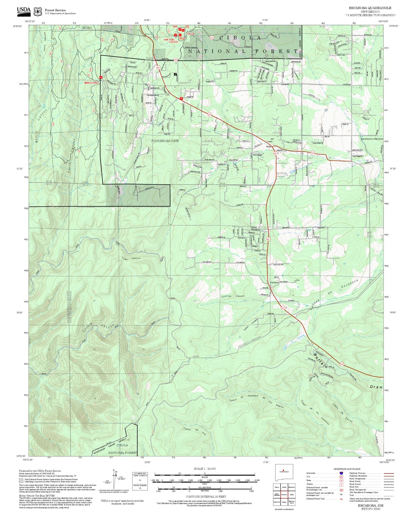 2025 Forest Service Topo Map of Escabosa New Mexico
