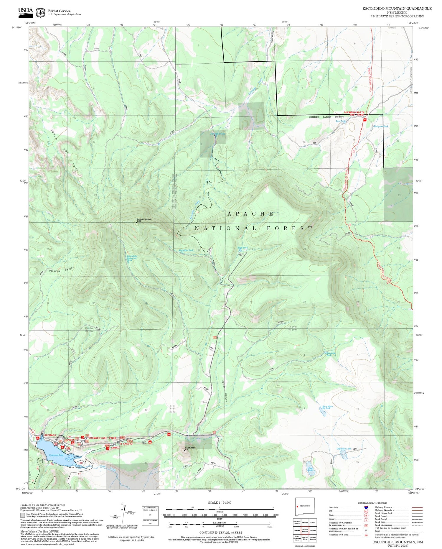 2025 Forest Service Topo Map of Escondido Mountain New Mexico