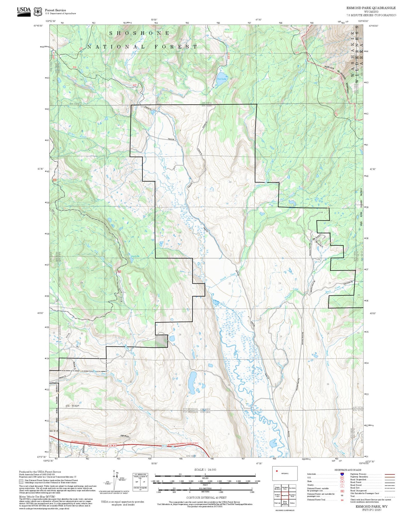 2025 Forest Service Topo Map of Esmond Park Wyoming