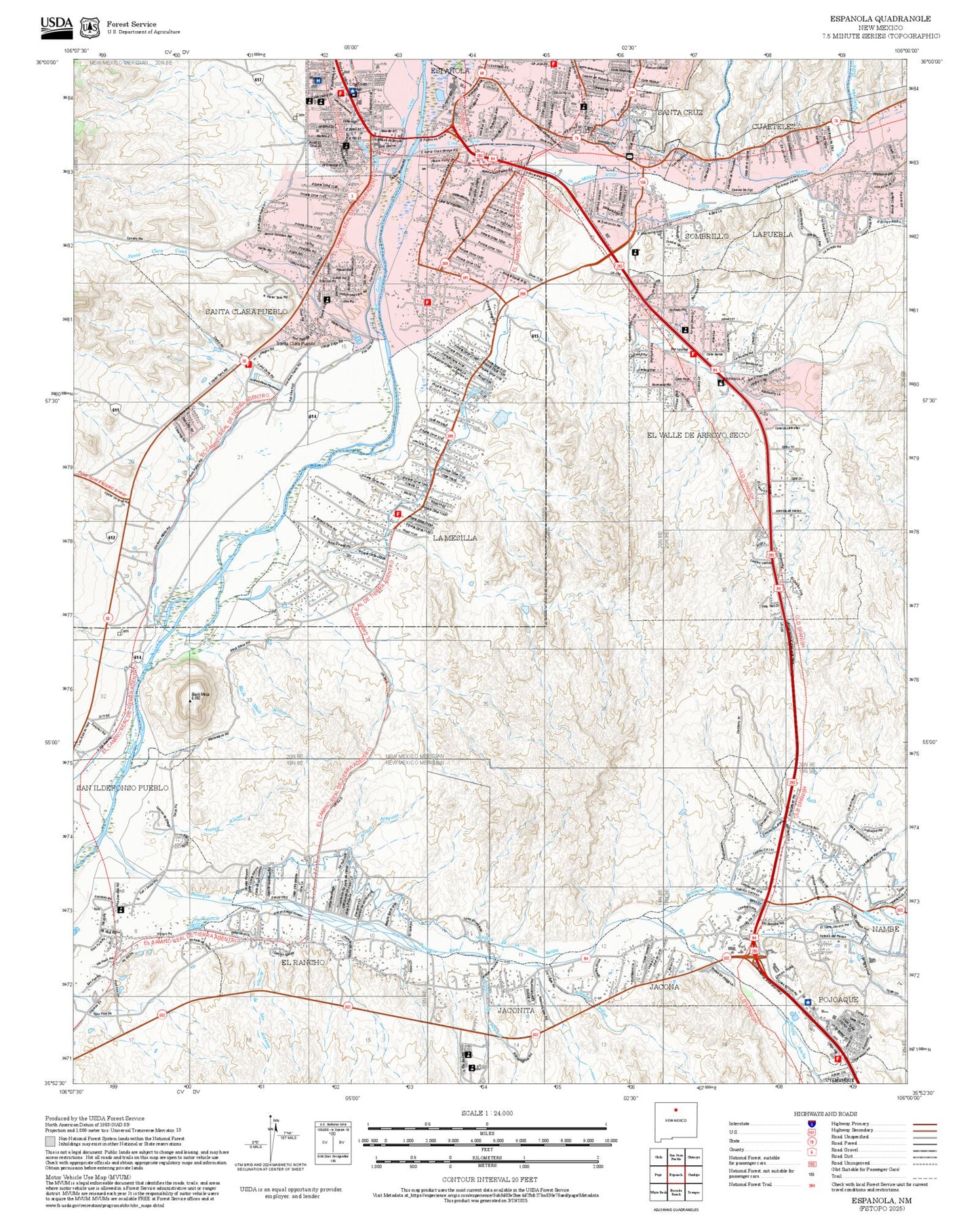 2025 Forest Service Topo Map of Espanola New Mexico