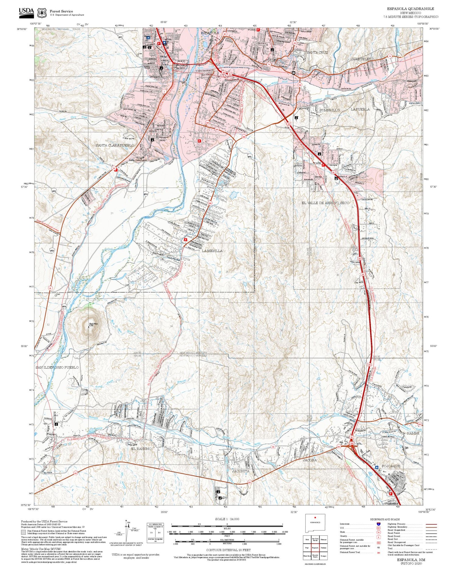 2025 Forest Service Topo Map of Espanola New Mexico