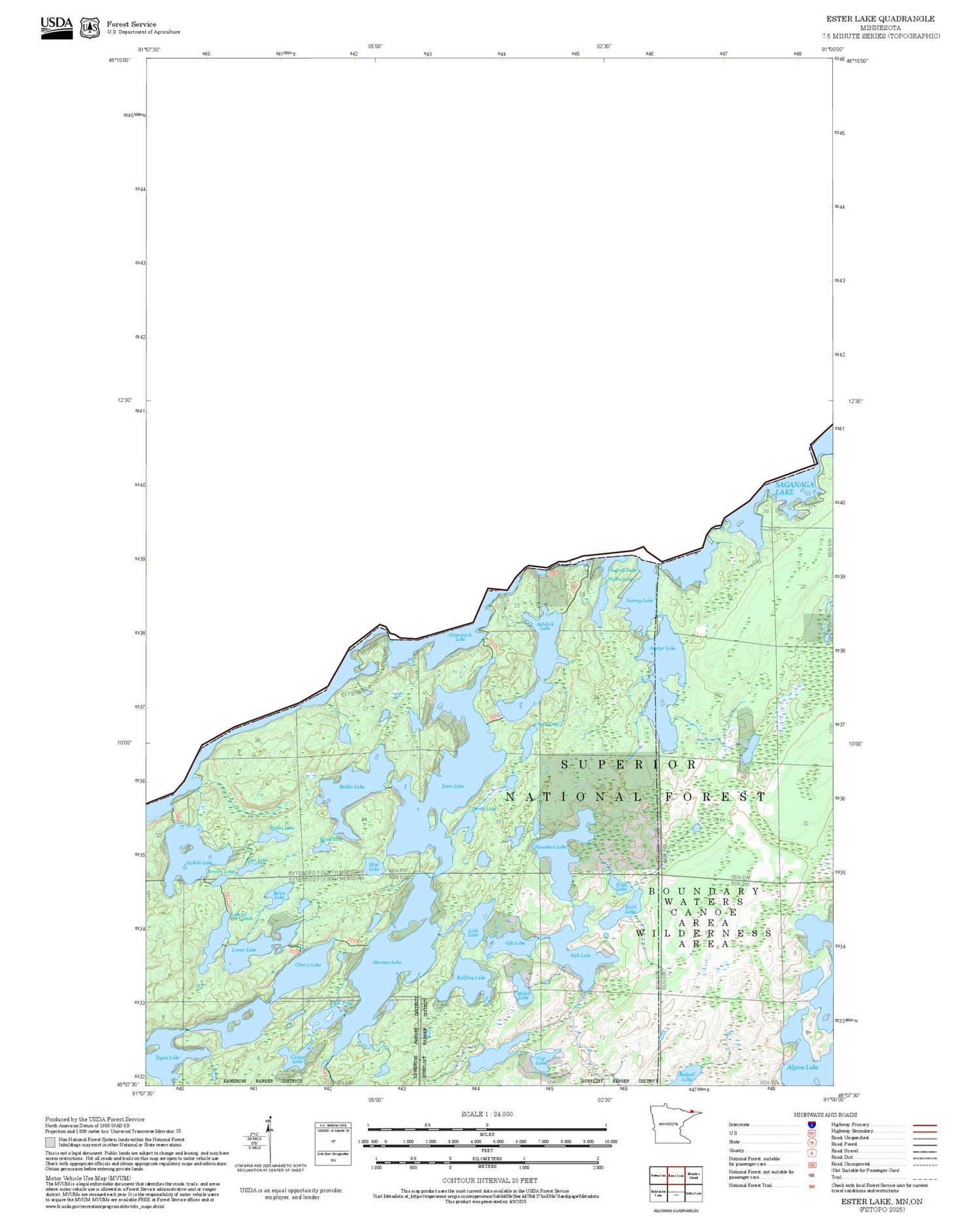 2025 Forest Service Topo Map of Ester Lake Minnesota