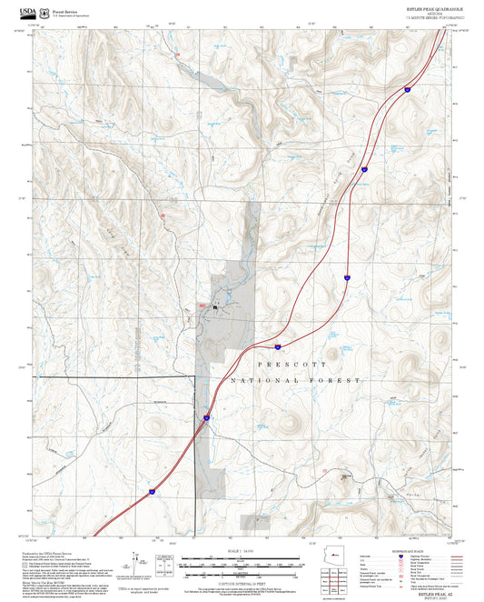 2025 Forest Service Topo Map of Estler Peak Arizona