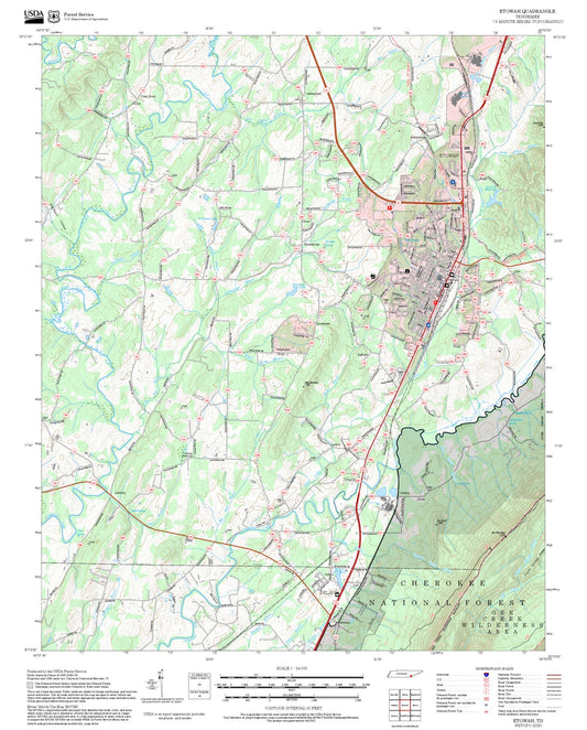 2025 Forest Service Topo Map of Etowah Tennessee