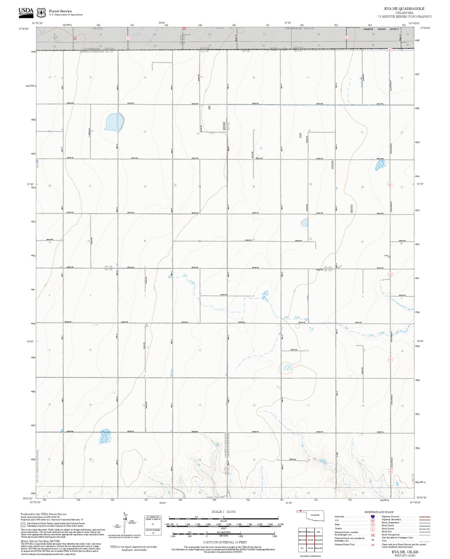 2025 Forest Service Topo Map of Eva NE Oklahoma
