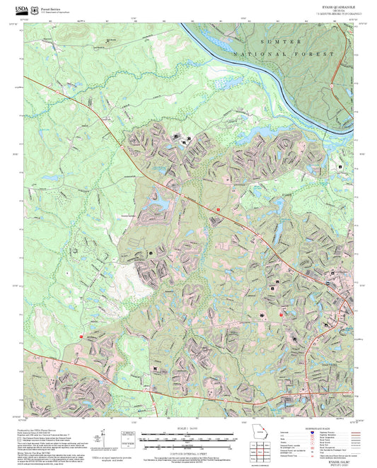 2025 Forest Service Topo Map of Evans Georgia