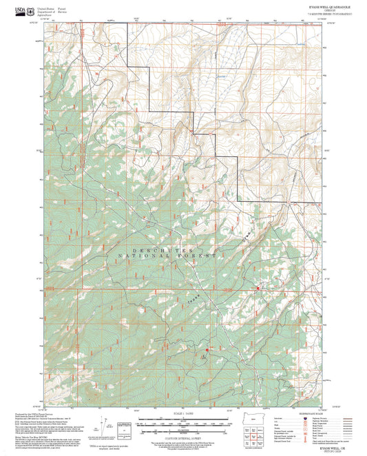 2025 Forest Service Topo Map of Evans Well Oregon