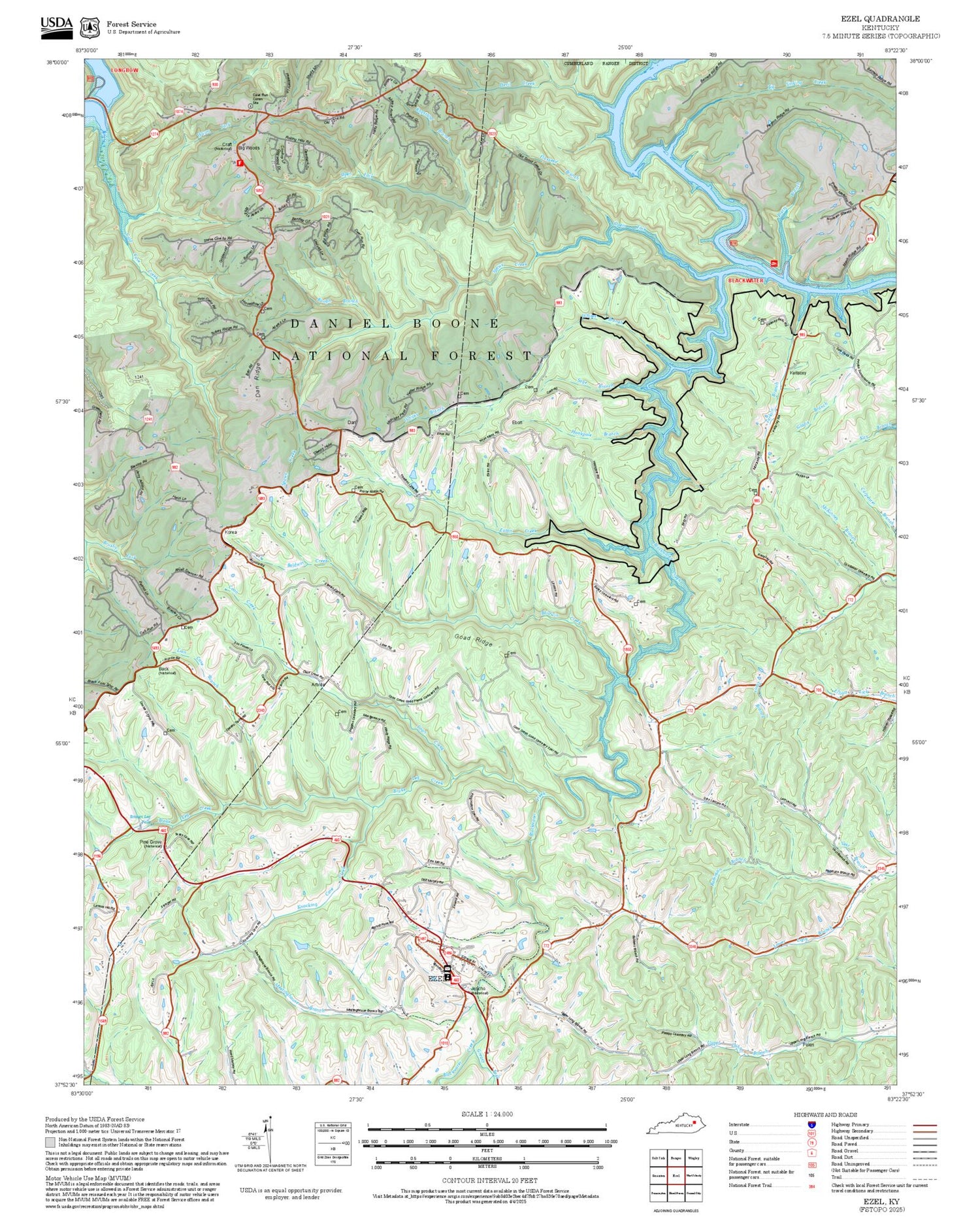 2025 Forest Service Topo Map of Ezel Kentucky