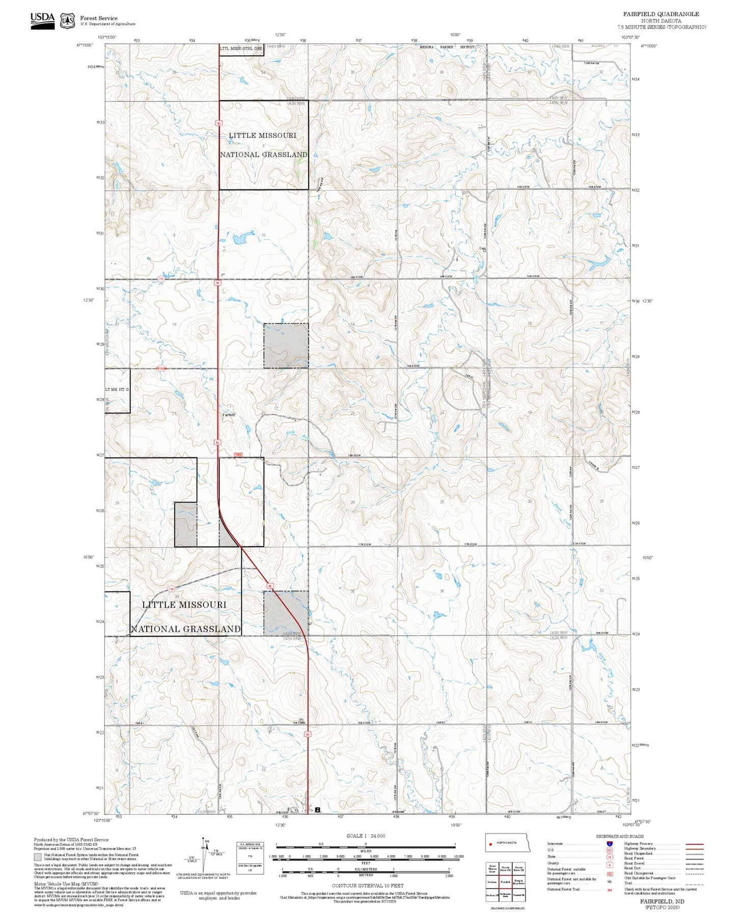 2025 Forest Service Topo Map of Fairfield North Dakota