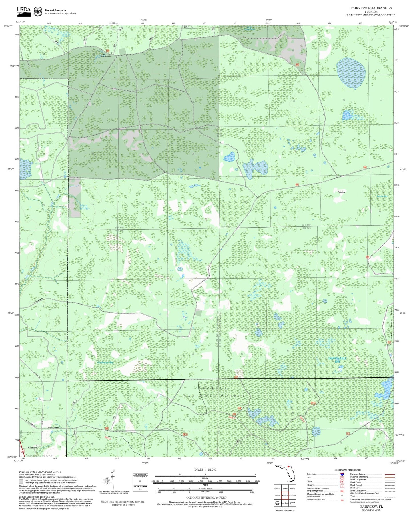 2025 Forest Service Topo Map of Fairview Florida