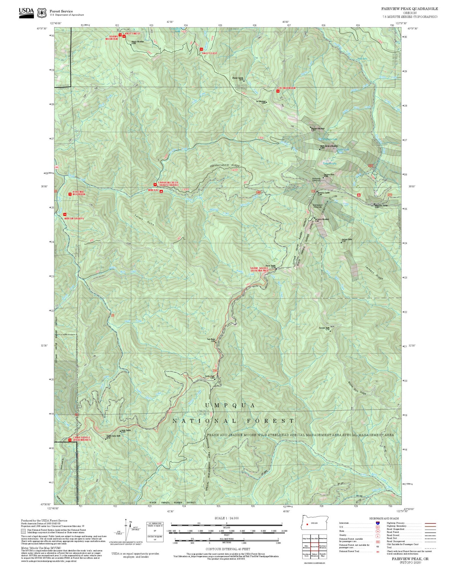 2025 Forest Service Topo Map of Fairview Peak Oregon