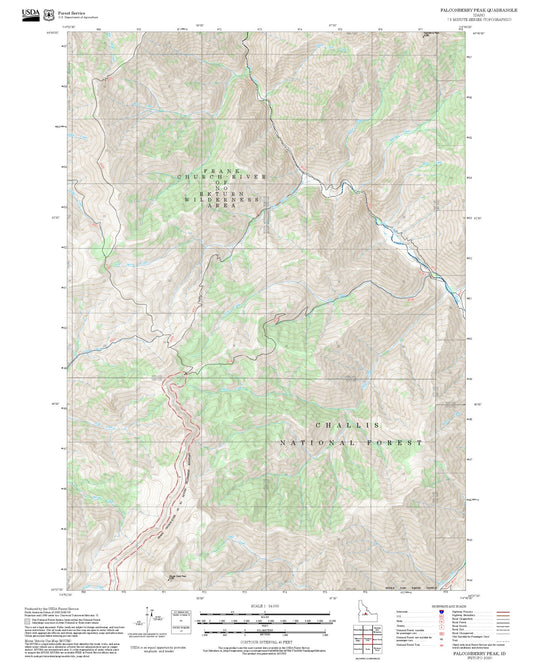 2025 Forest Service Topo Map of Falconberry Peak Idaho