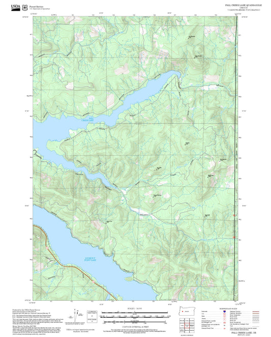 2025 Forest Service Topo Map of Fall Creek Lake Oregon