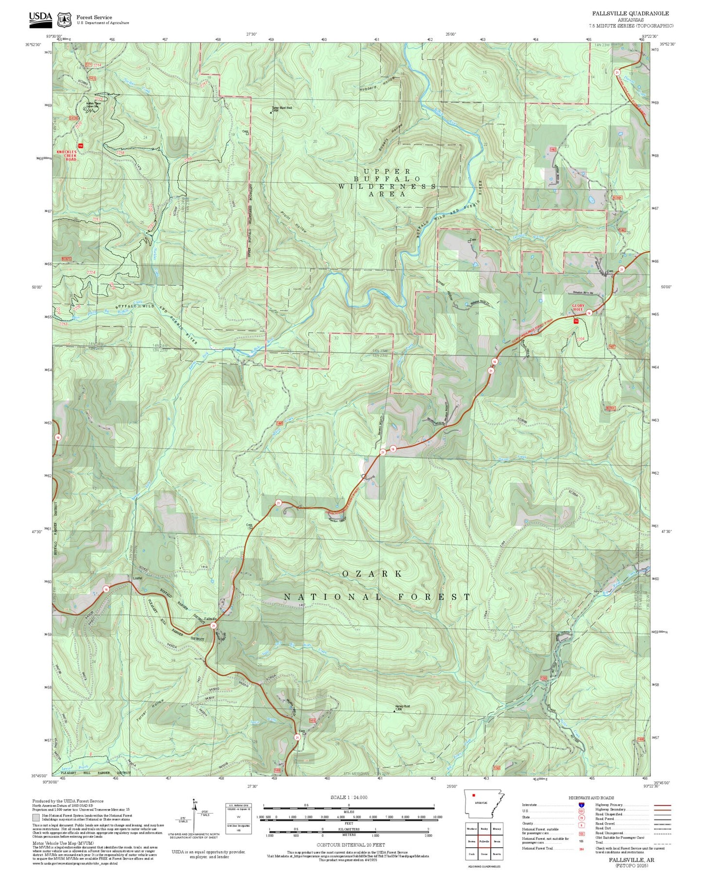 2025 Forest Service Topo Map of Fallsville Arkansas