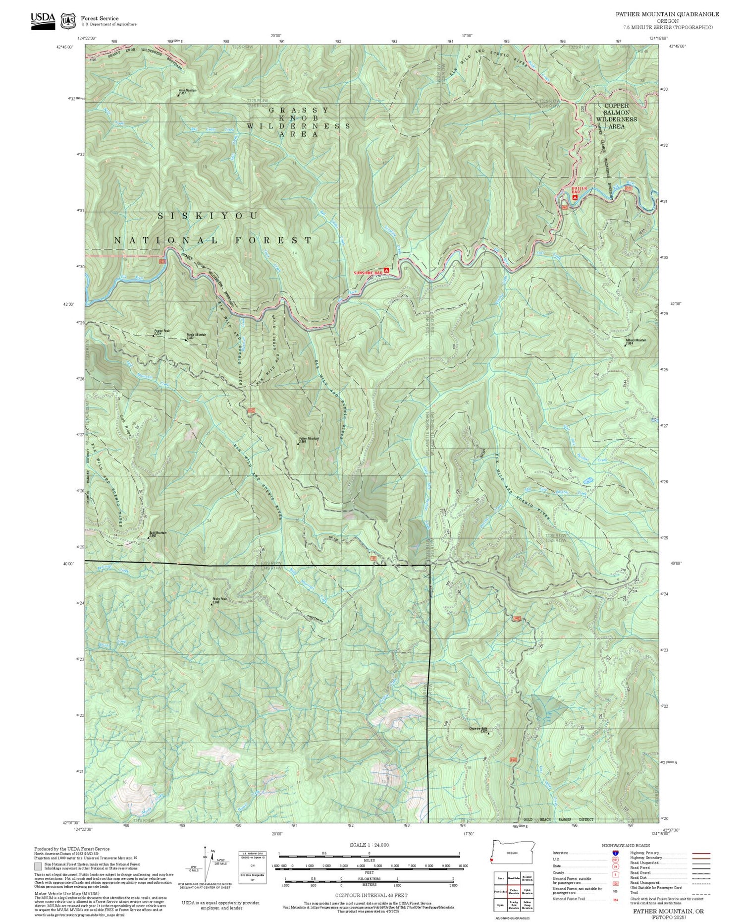 2025 Forest Service Topo Map of Father Mountain Oregon