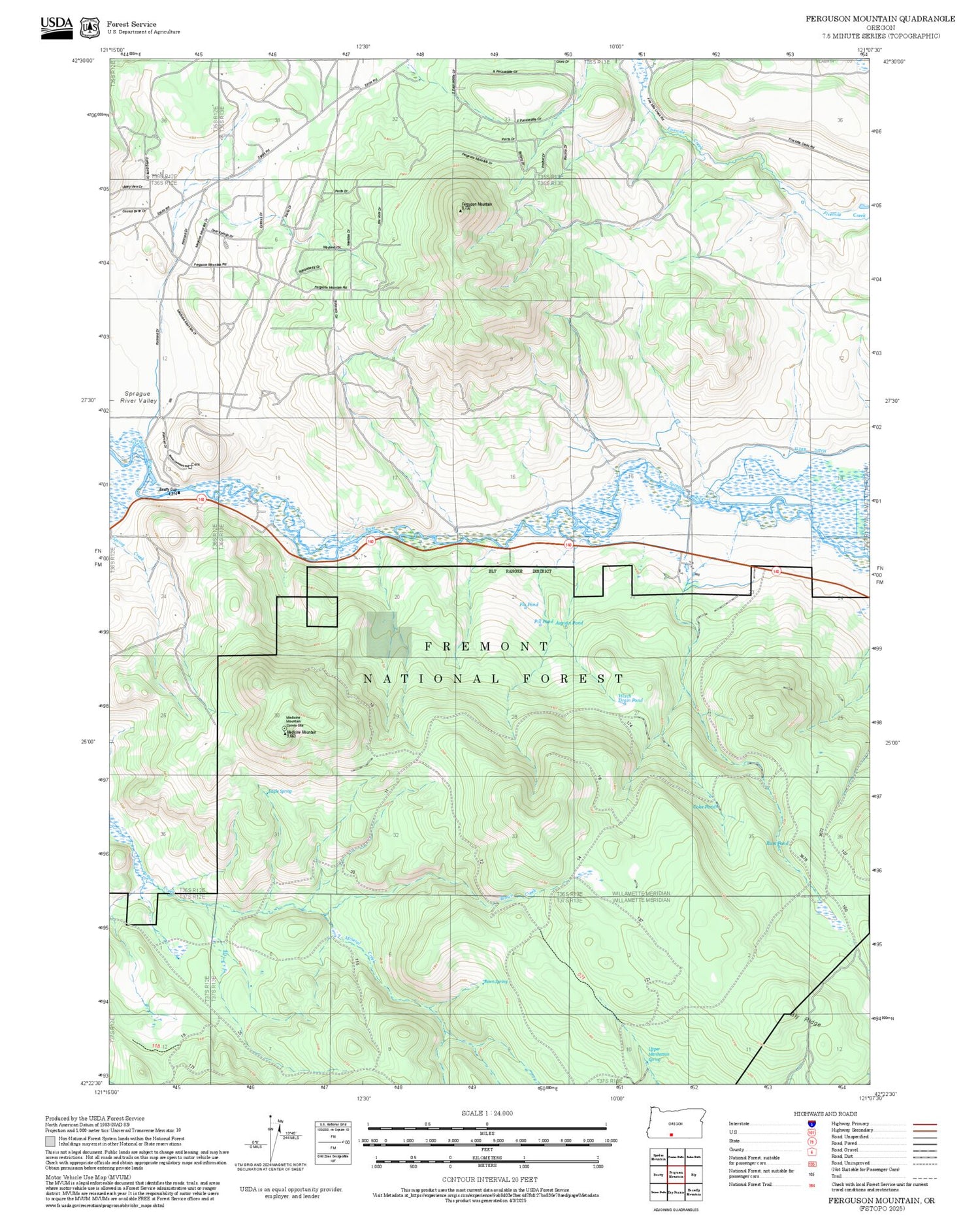 2025 Forest Service Topo Map of Ferguson Mountain Oregon
