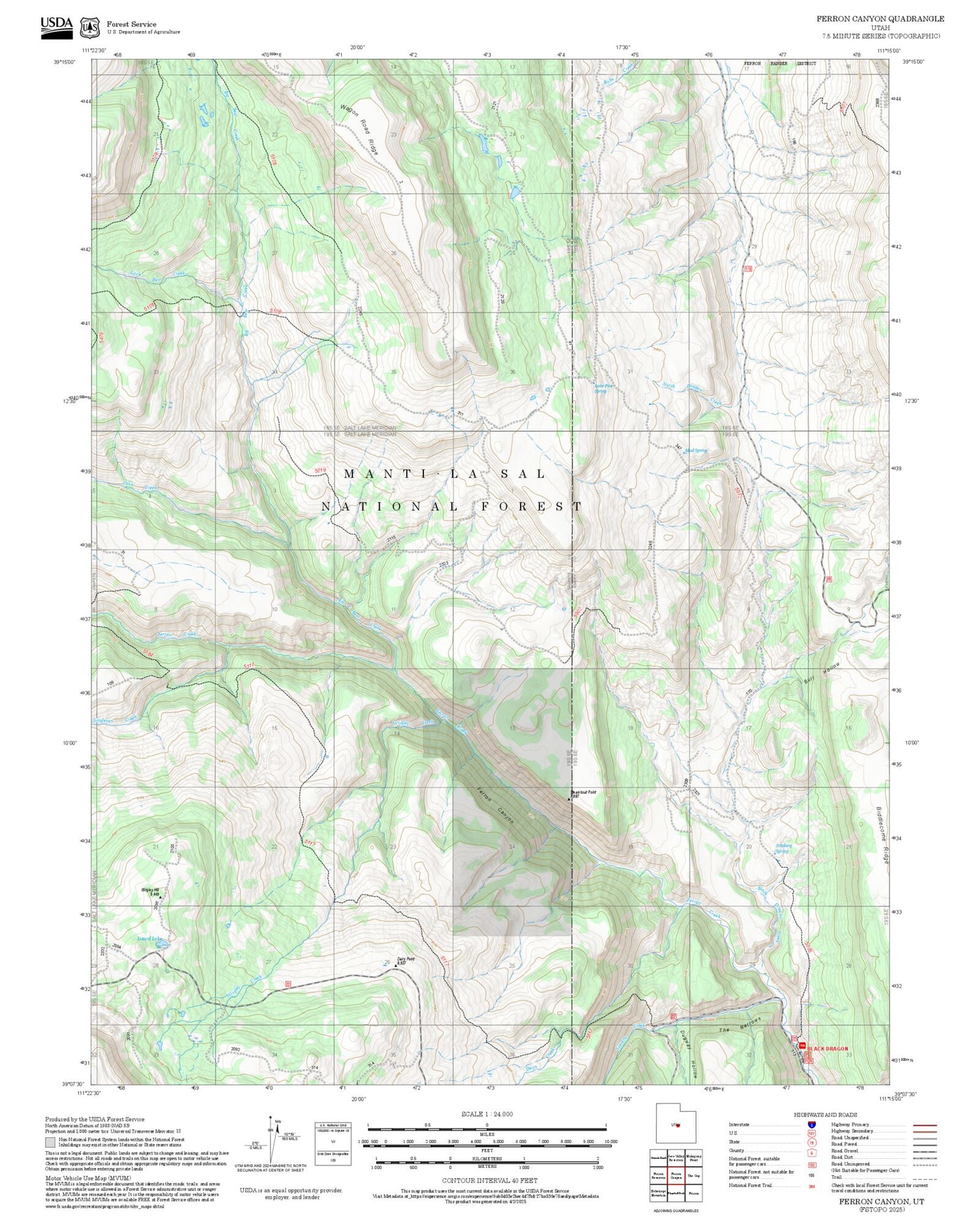 2025 Forest Service Topo Map of Ferron Canyon Utah