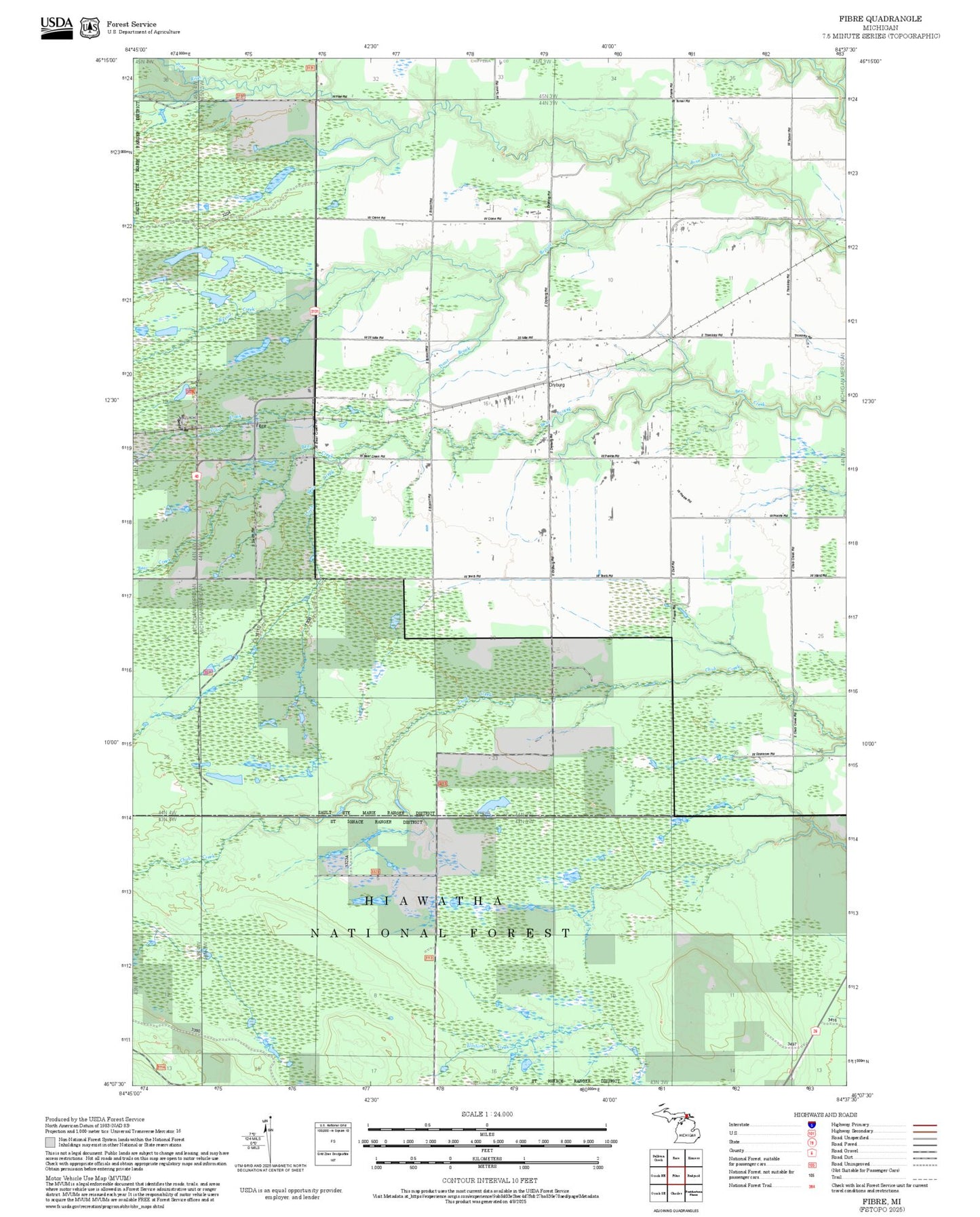 2025 Forest Service Topo Map of Fibre Michigan