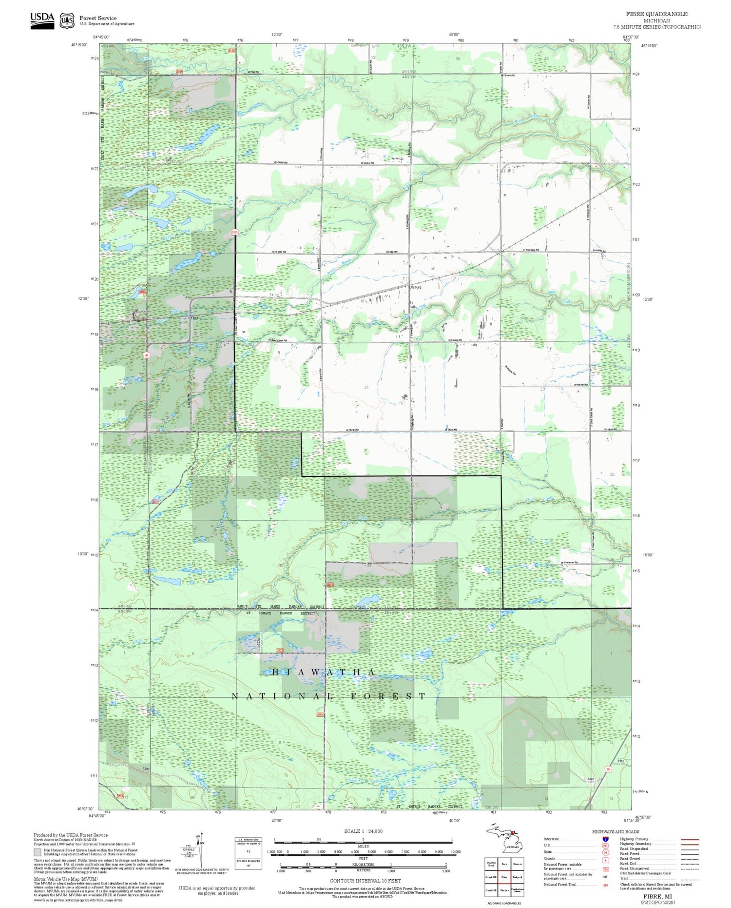 2025 Forest Service Topo Map of Fibre Michigan