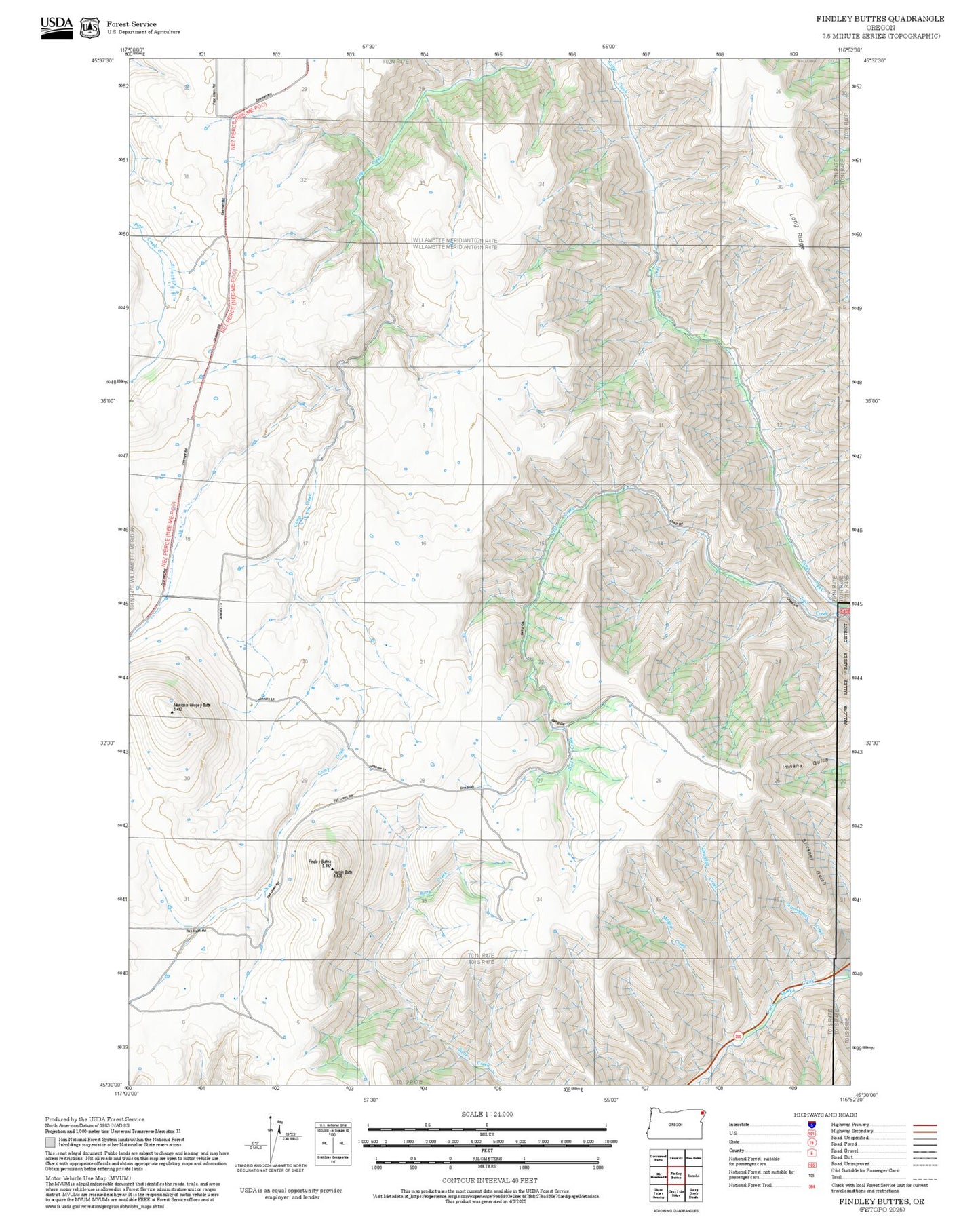 2025 Forest Service Topo Map of Findley Buttes Oregon