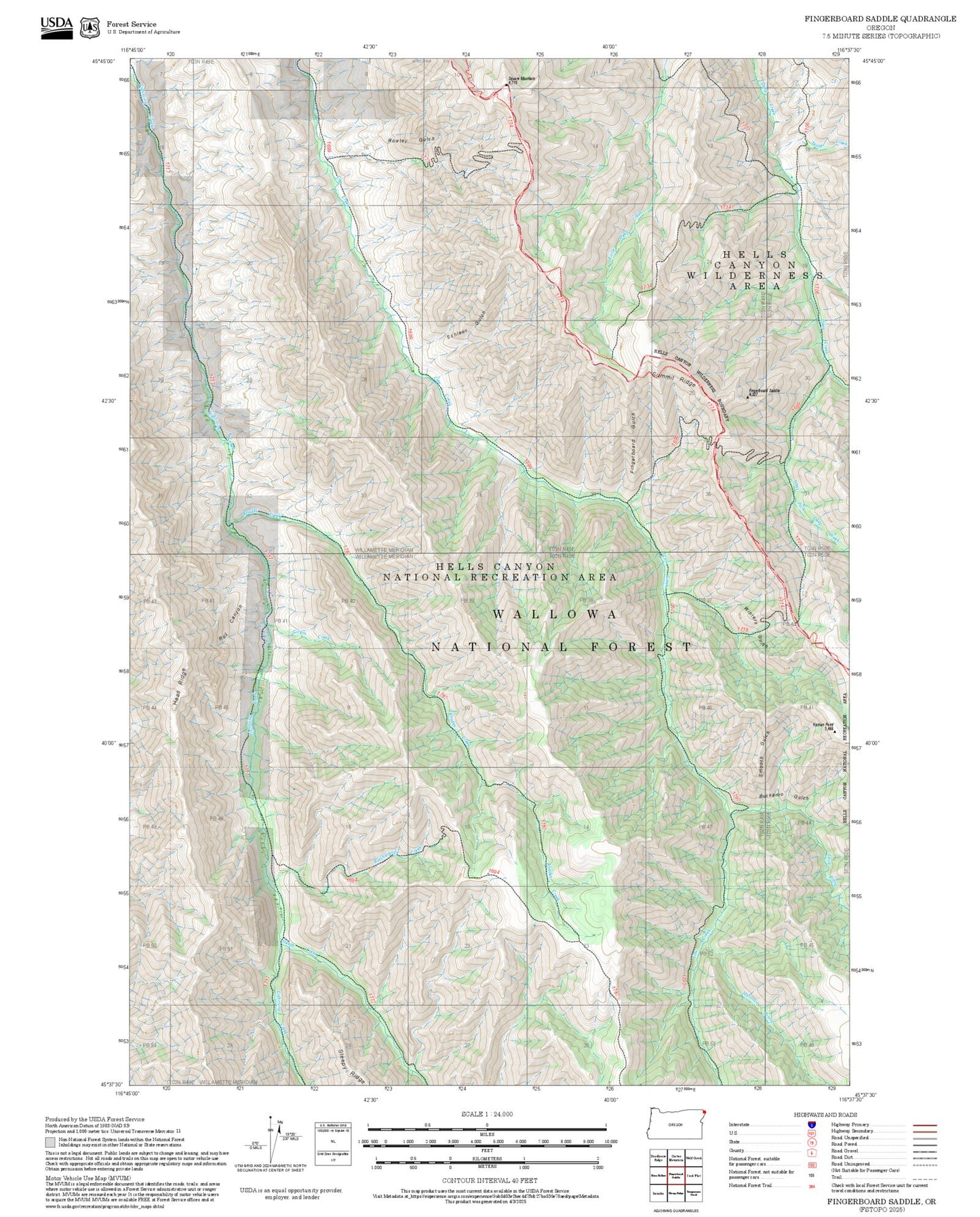 2025 Forest Service Topo Map of Fingerboard Saddle Oregon