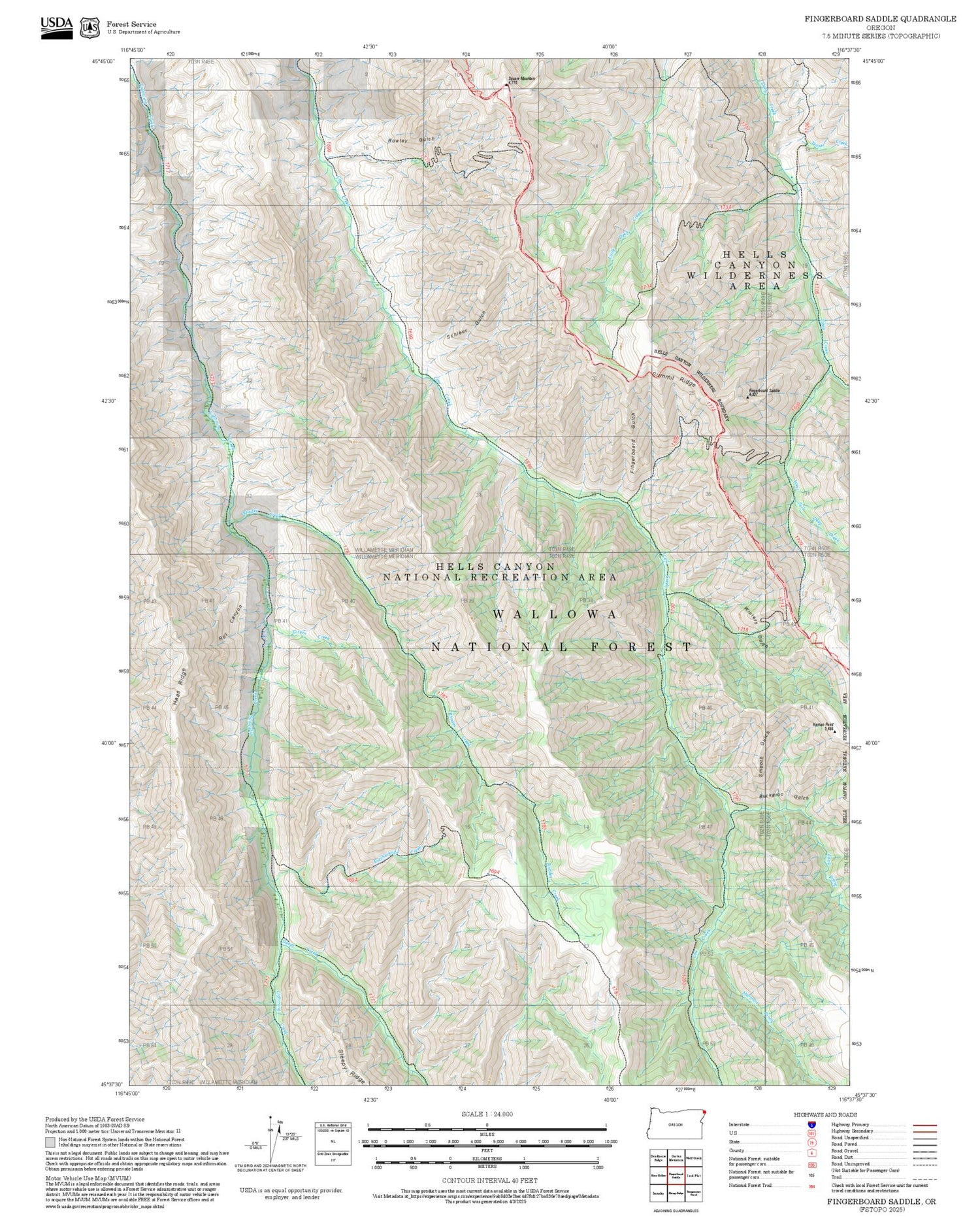 2025 Forest Service Topo Map of Fingerboard Saddle Oregon