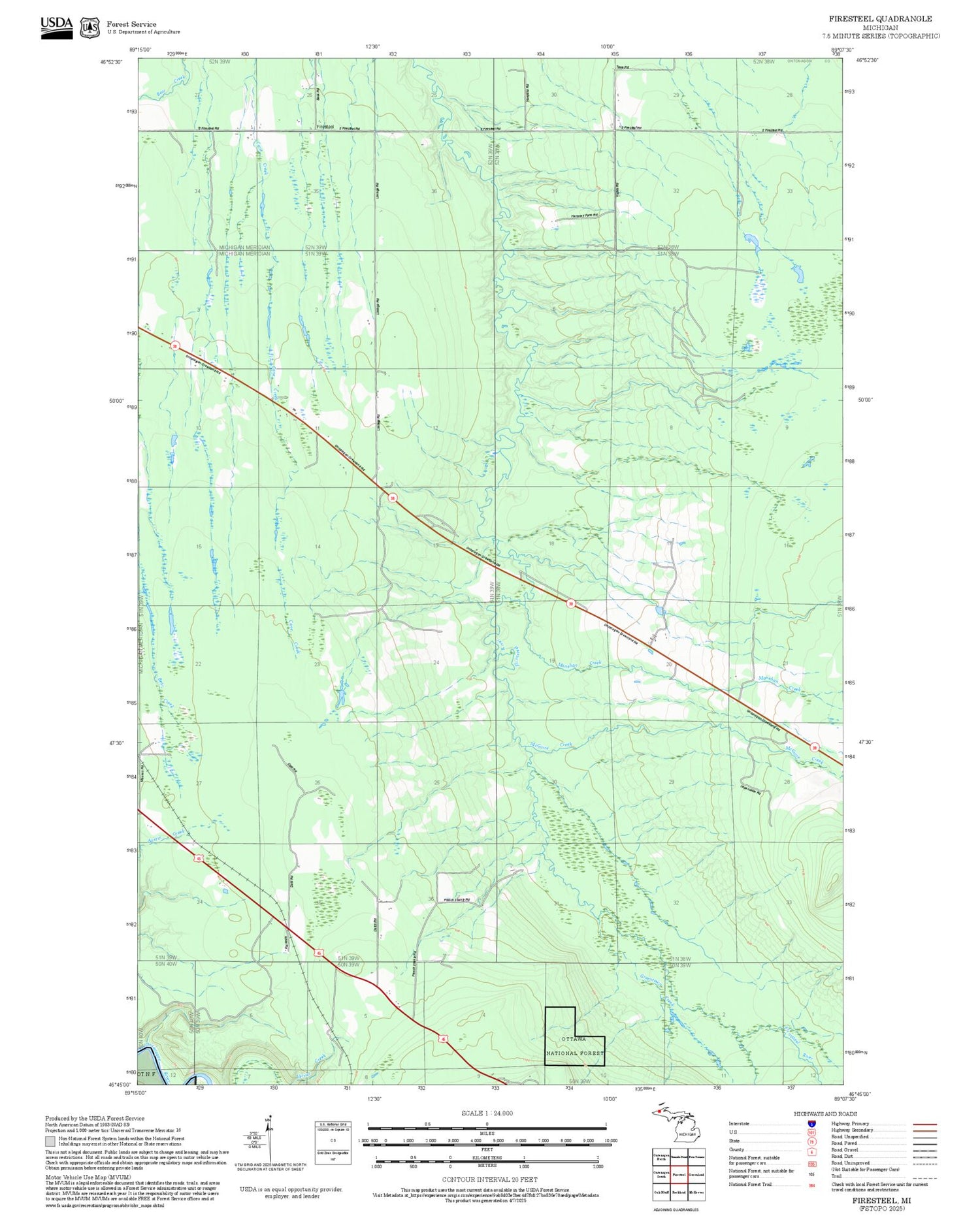 2025 Forest Service Topo Map of Firesteel Michigan