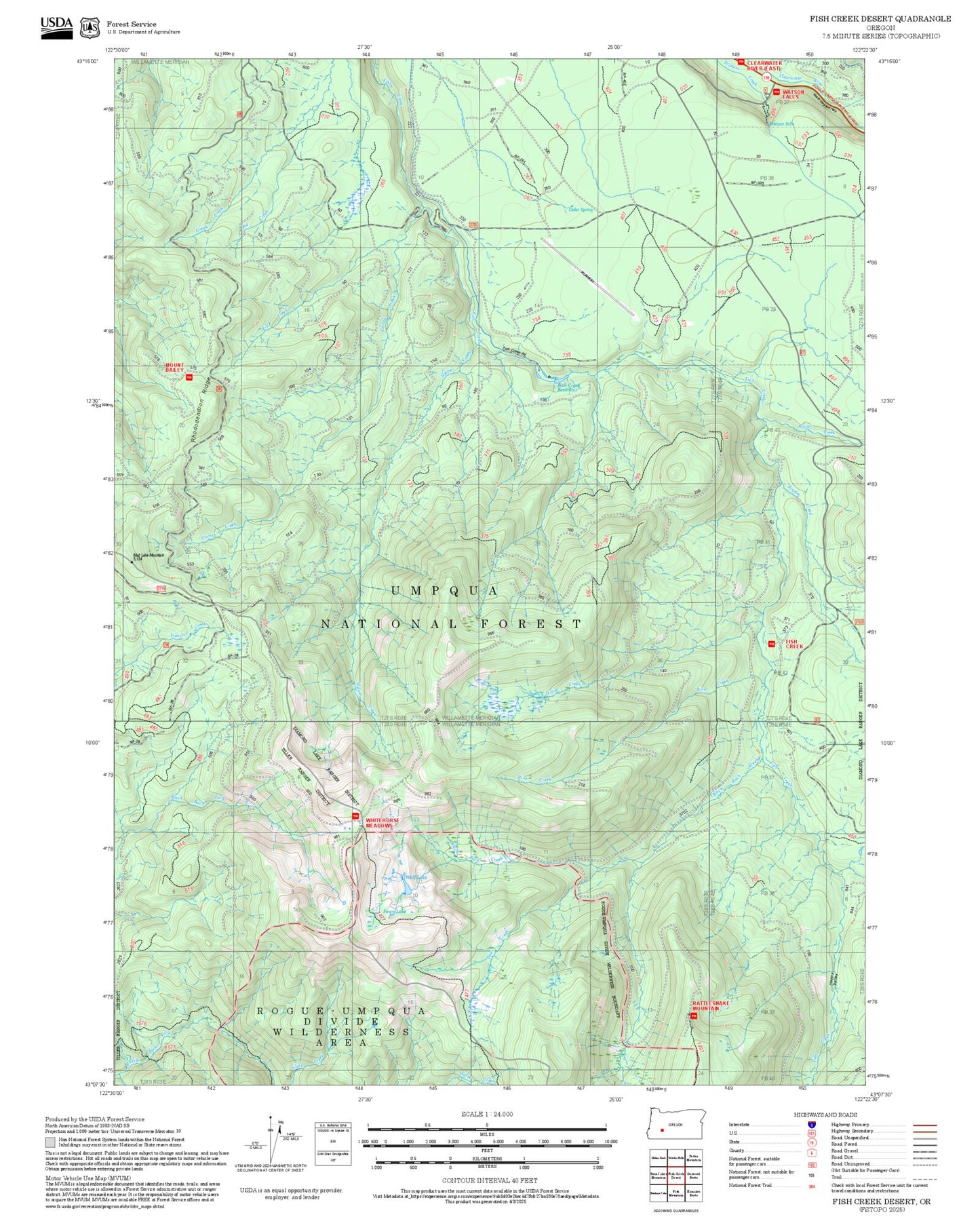 2025 Forest Service Topo Map of Fish Creek Desert Oregon