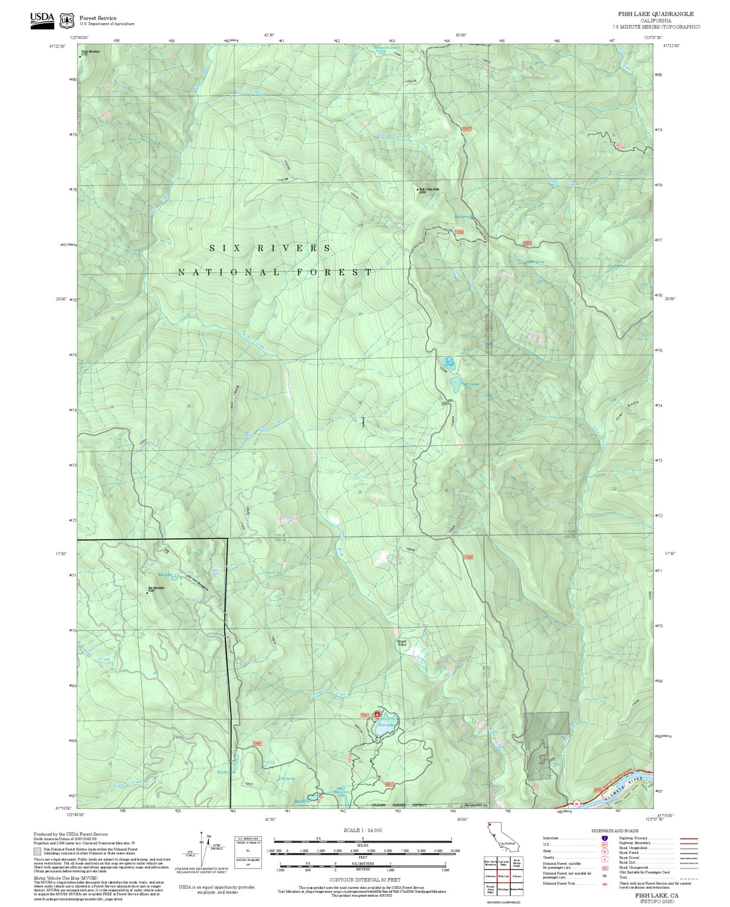 2025 Forest Service Topo Map of Fish Lake California