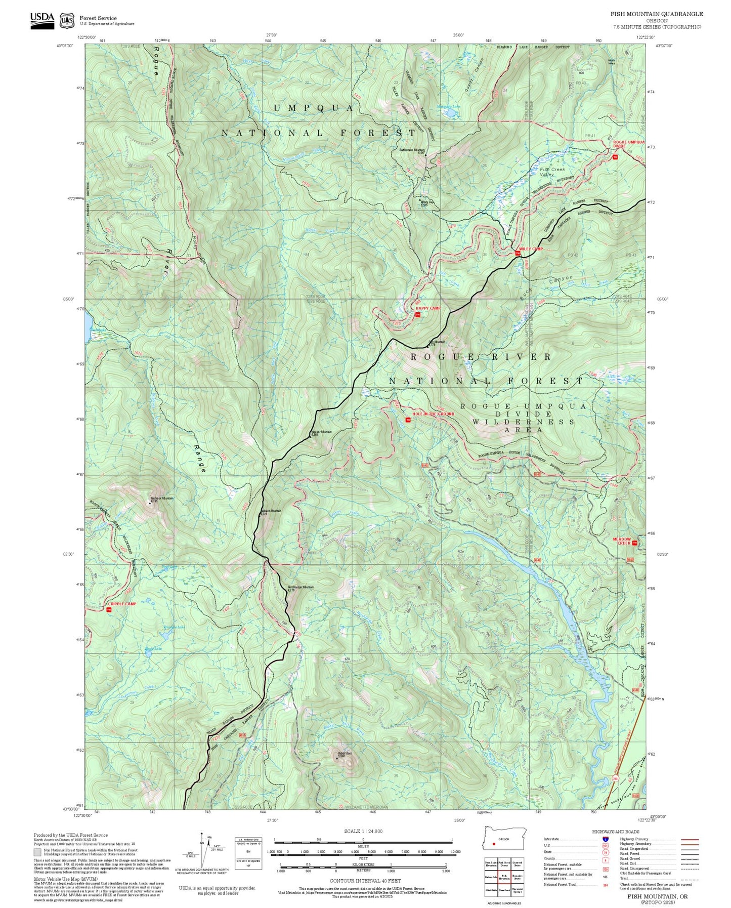 2025 Forest Service Topo Map of Fish Mountain Oregon