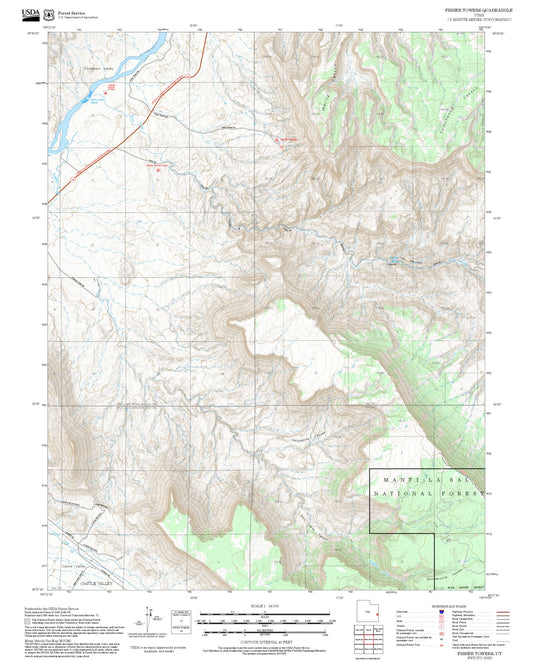 2025 Forest Service Topo Map of Fisher Towers Utah