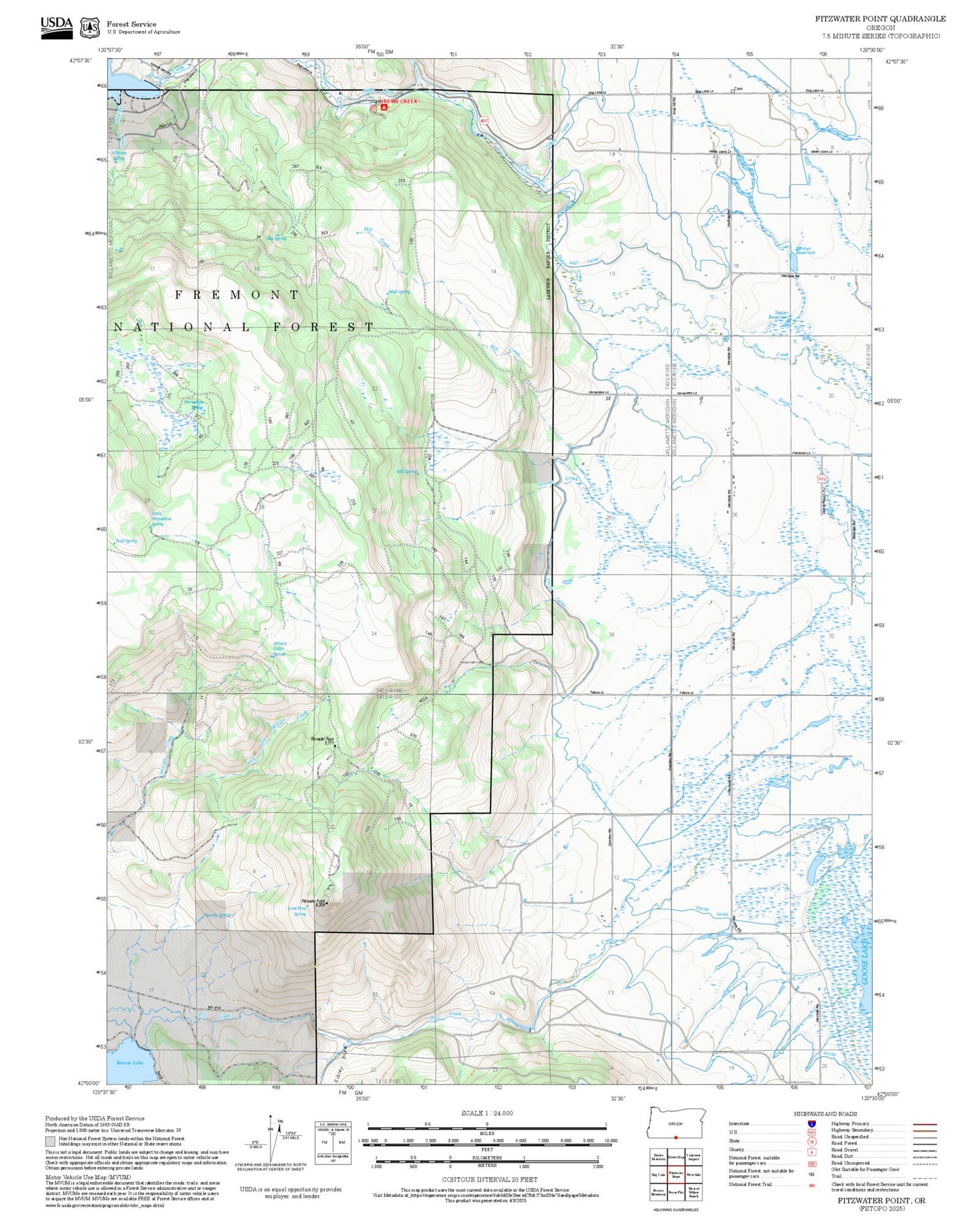 2025 Forest Service Topo Map of Fitzwater Point Oregon