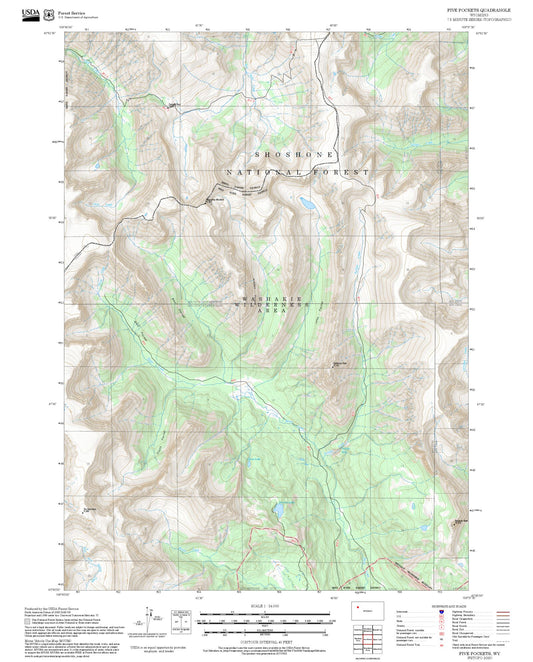 2025 Forest Service Topo Map of Five Pockets Wyoming