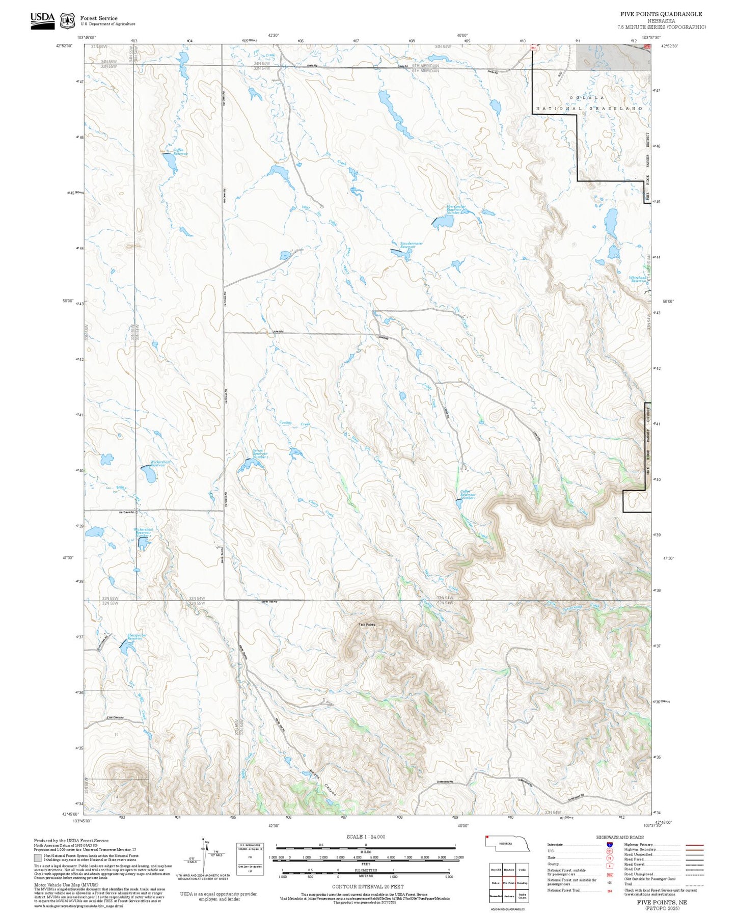 2025 Forest Service Topo Map of Five Points Nebraska