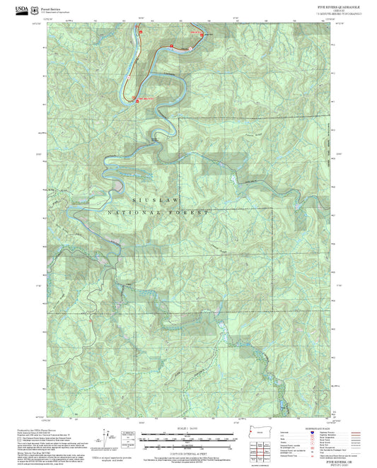 2025 Forest Service Topo Map of Five Rivers Oregon