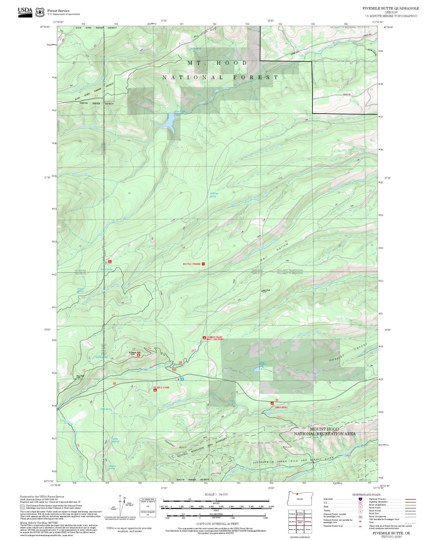2025 Forest Service Topo Map of Fivemile Butte Oregon