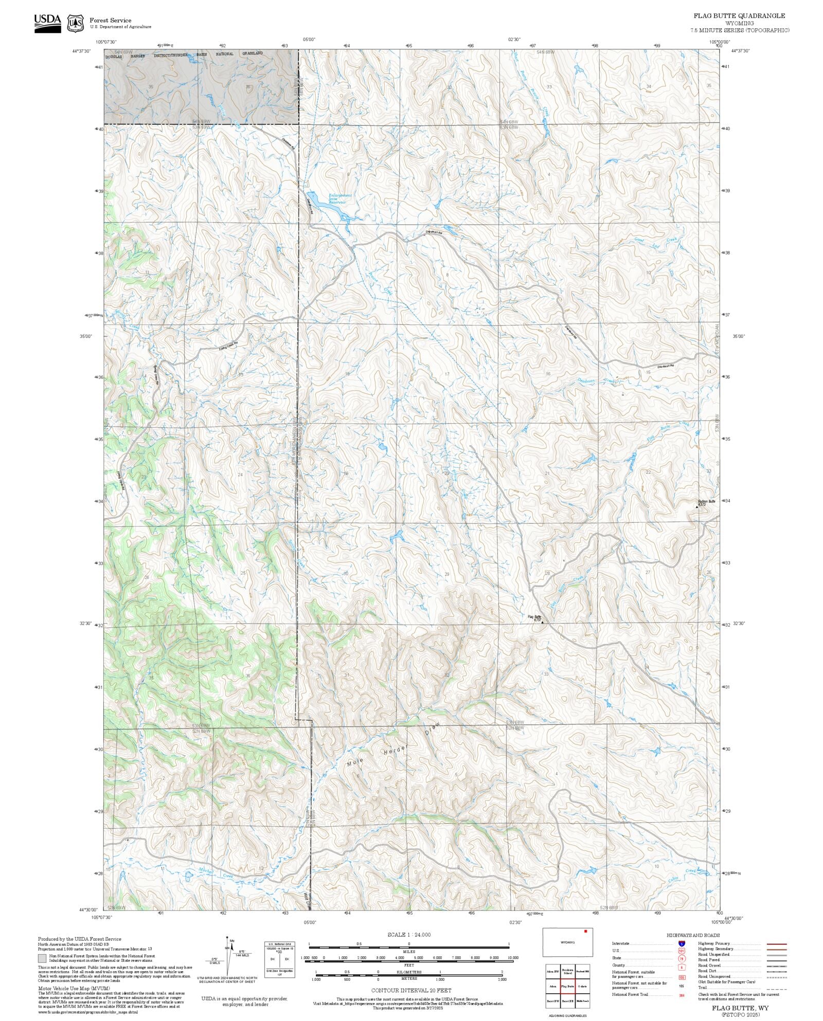 2025 Forest Service Topo Map of Flag Butte Wyoming – MyTopo Map Store