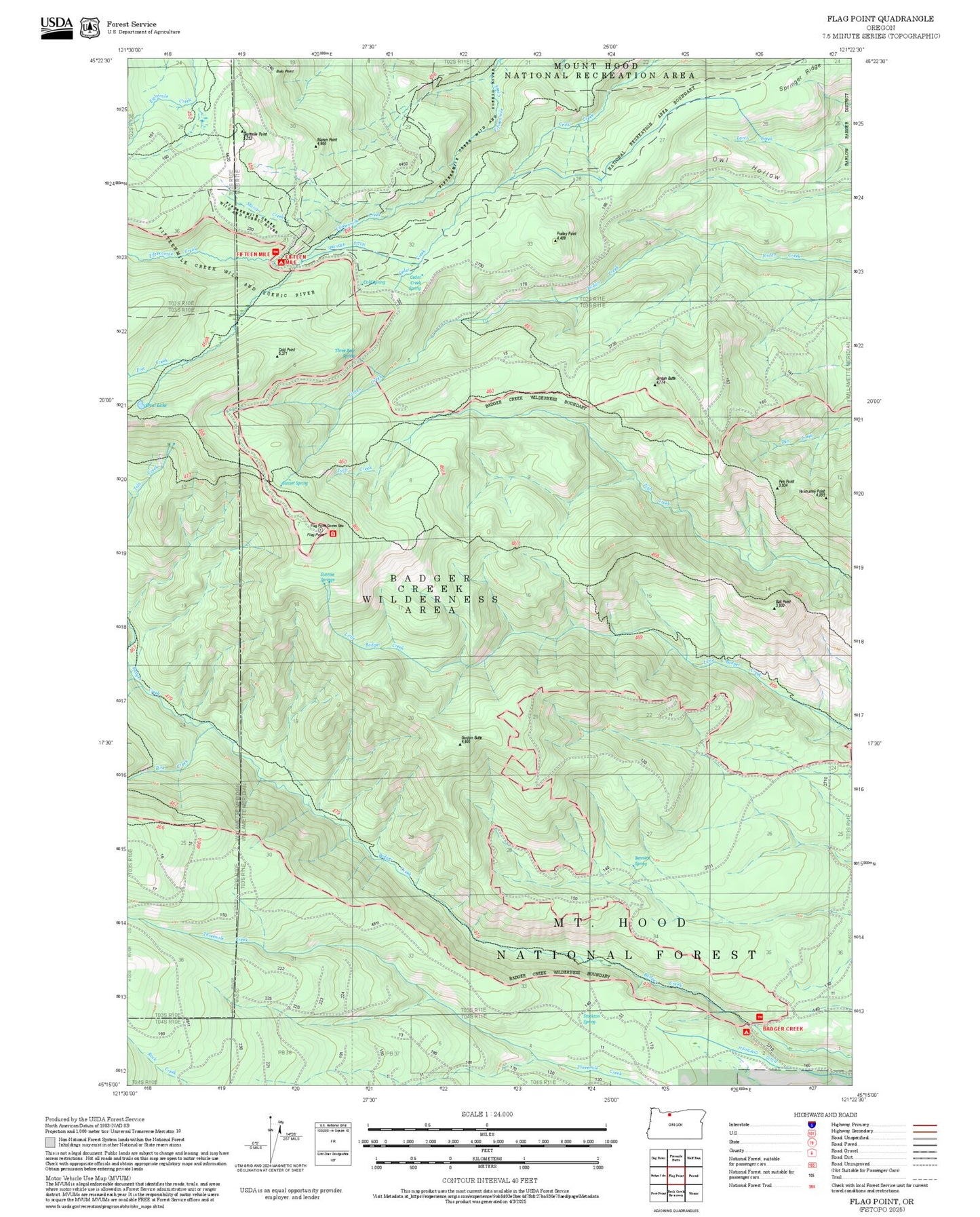 2025 Forest Service Topo Map of Flag Point Oregon