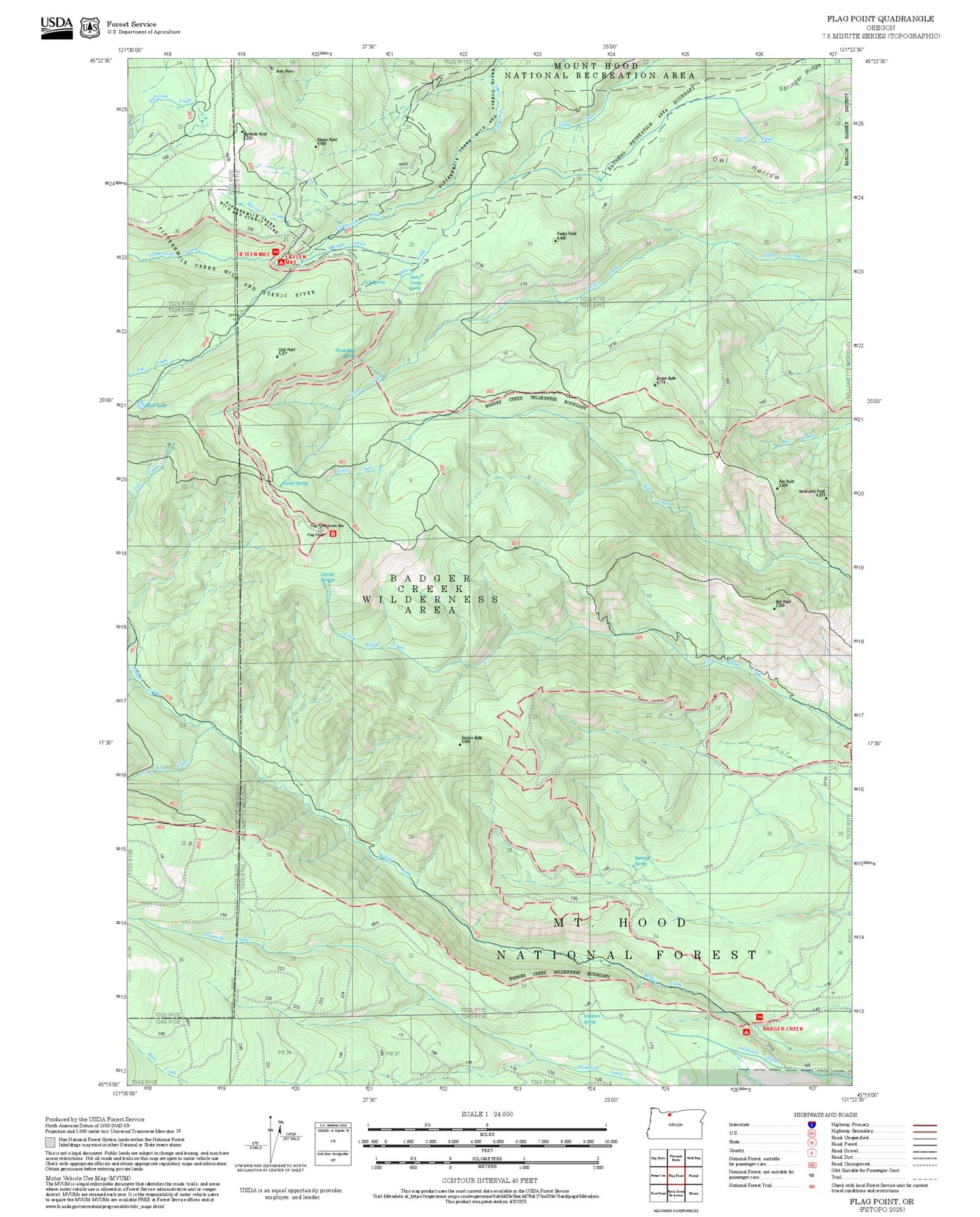 2025 Forest Service Topo Map of Flag Point Oregon