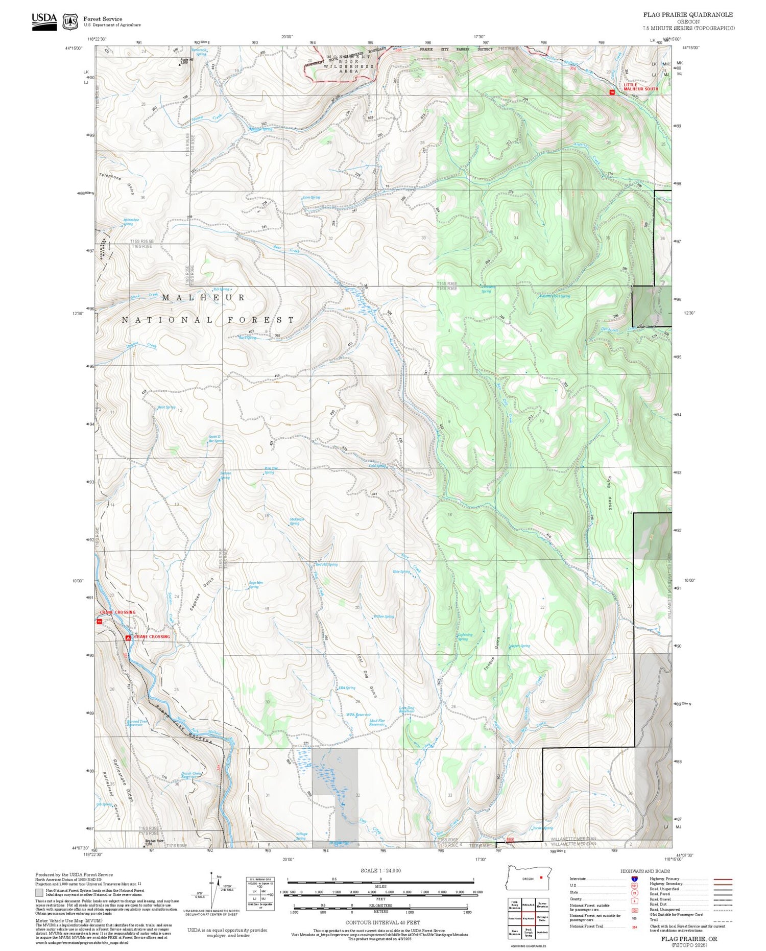 2025 Forest Service Topo Map of Flag Prairie Oregon