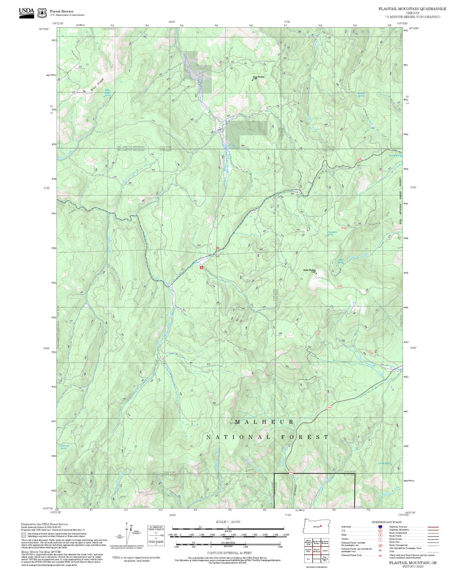 2025 Forest Service Topo Map of Flagtail Mountain Oregon