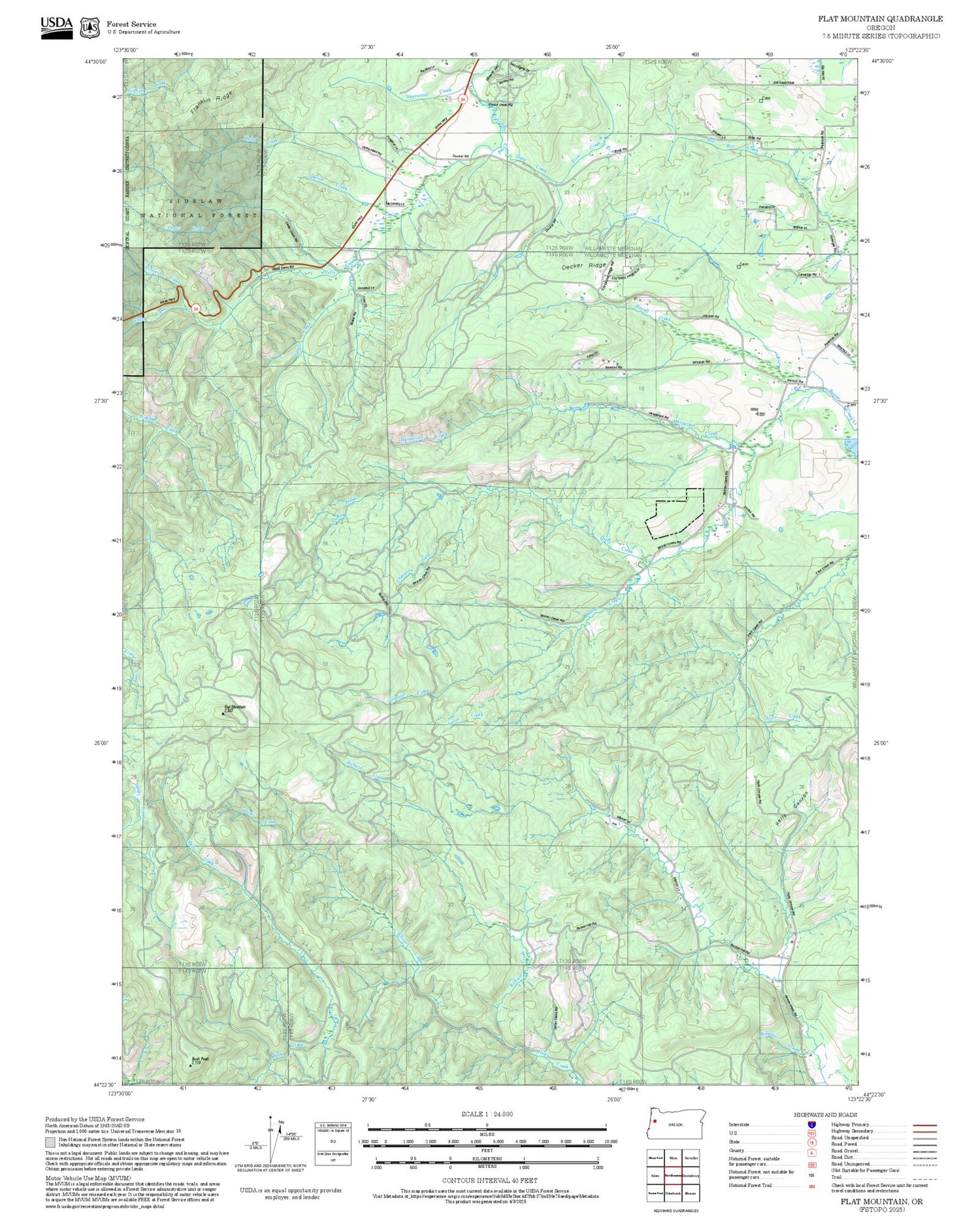 2025 Forest Service Topo Map of Flat Mountain Oregon