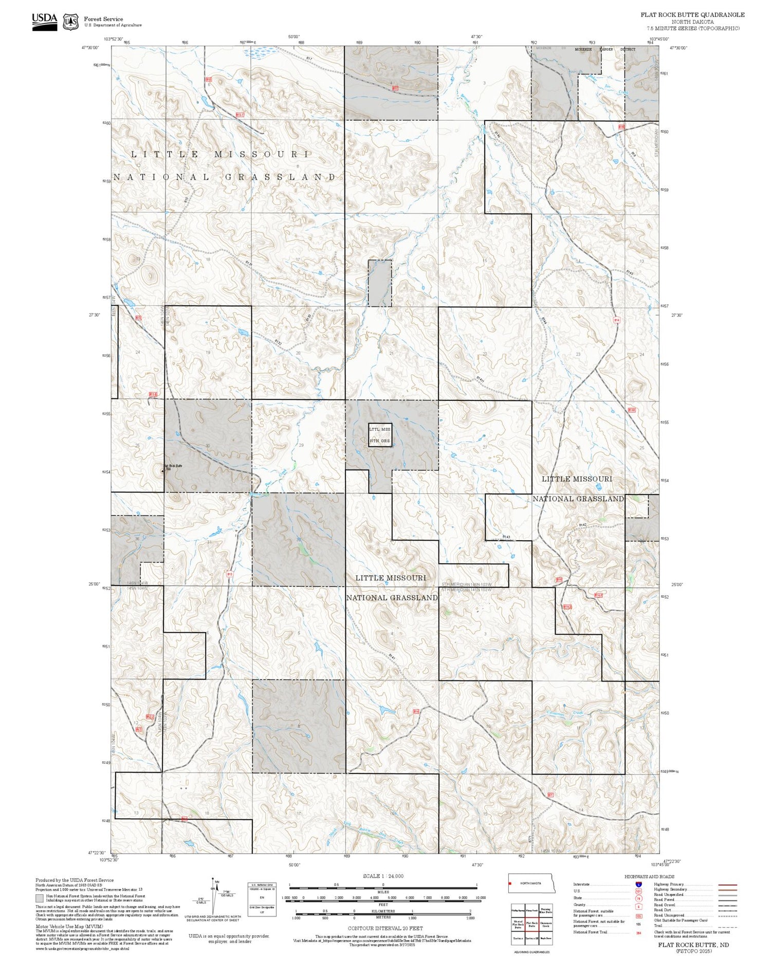 2025 Forest Service Topo Map of Flat Rock Butte North Dakota