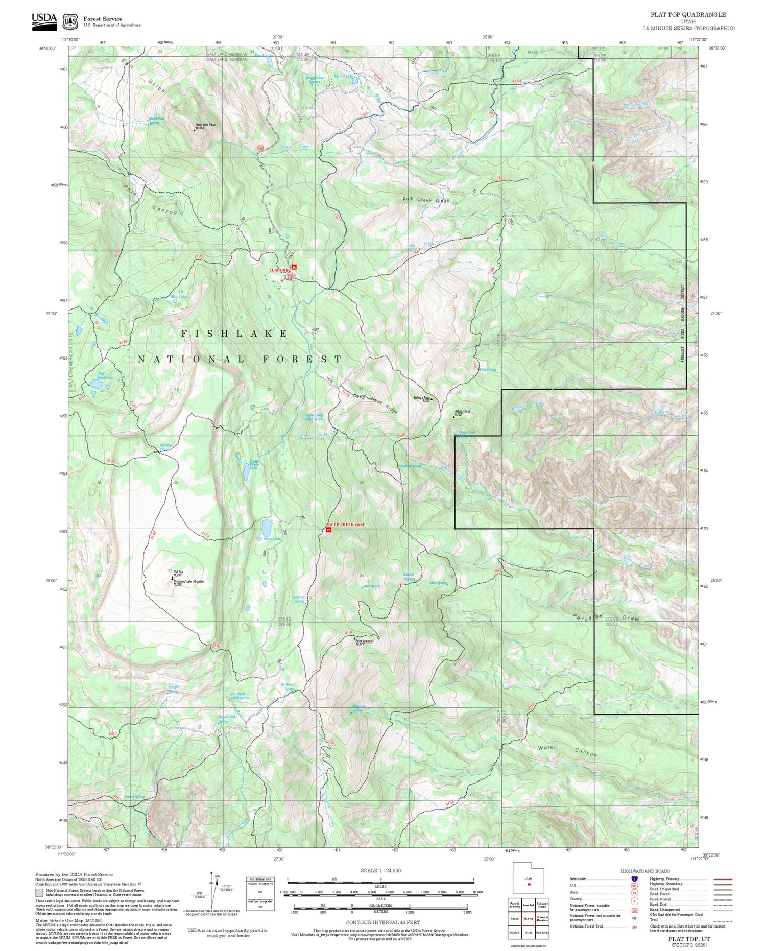 2025 Forest Service Topo Map of Flat Top Utah