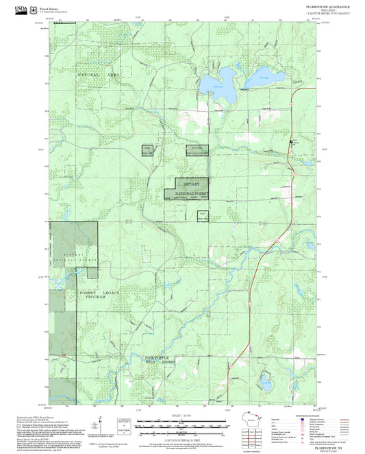 2025 Forest Service Topo Map of Florence SW Wisconsin